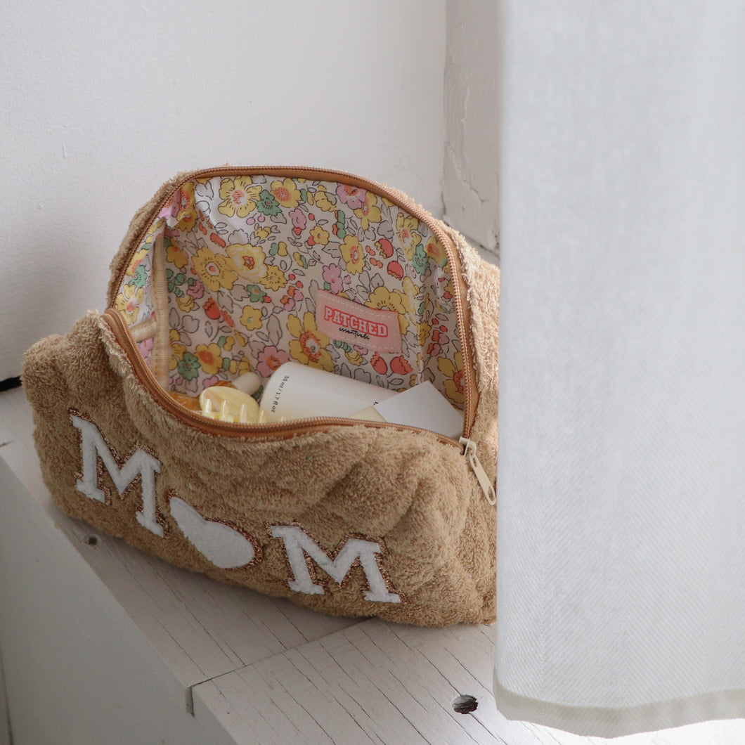 Beige Terry 'MOM' Pouch